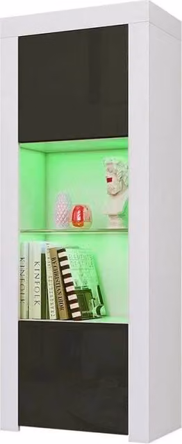 SPETLEK Modern LED Display Cabinet with Glass Doors, White Matt Body and Brown High Gloss Doors
