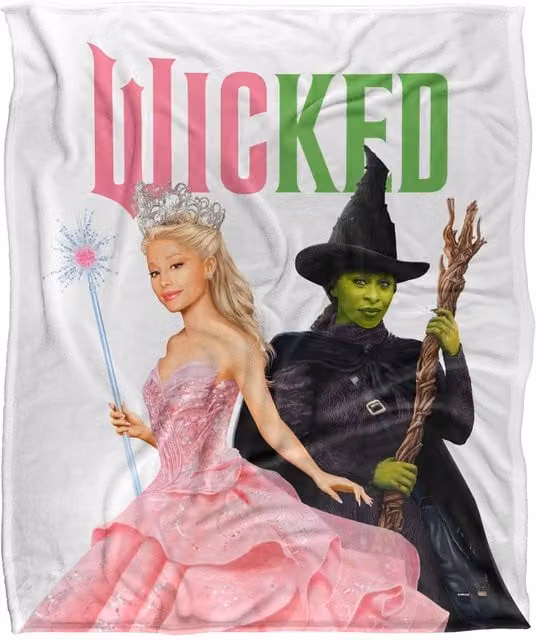 NBCU Wicked Pink and Green Glinda and Elphaba Witches Blanket, Large