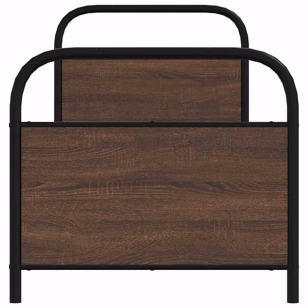 Berkfield Home Bed Frame in Brown Oak with Metal Frame and Fixed Slats, W/D/H: 80 x 200 cm – 4
