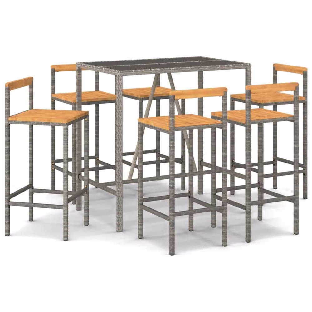 Berkfield Home 7 Piece Garden Bar Set in Grey Poly Rattan and Solid Acacia Wood – 2