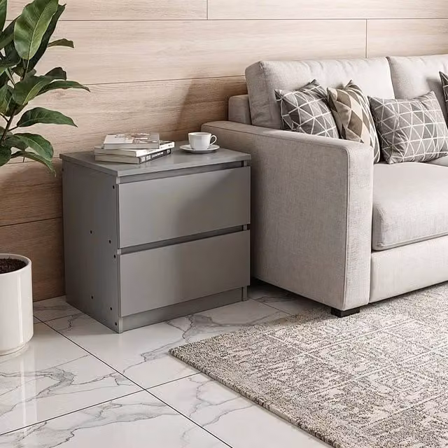 KORVIXA Modern Bedside Table Cabinet with 2 Drawers in Grey, W/D/H: 100 x 100 x 100 cm