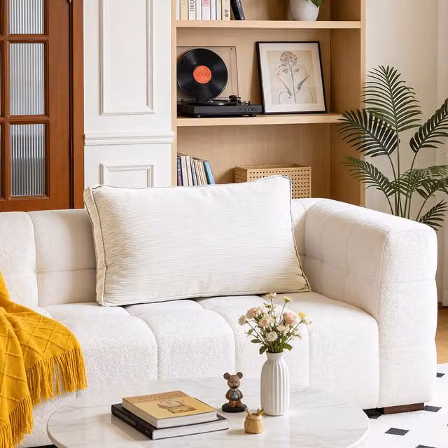 Livingandhome White Soft Corduroy Rectangular Cushion, Width: 90 cm
