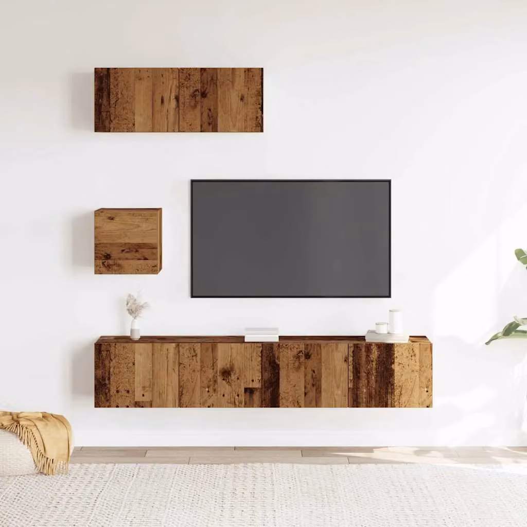 Berkfield Home 4 Piece Wall-mounted Classic TV Cabinet Set in Brown and Multicolour Wood Finish – 2