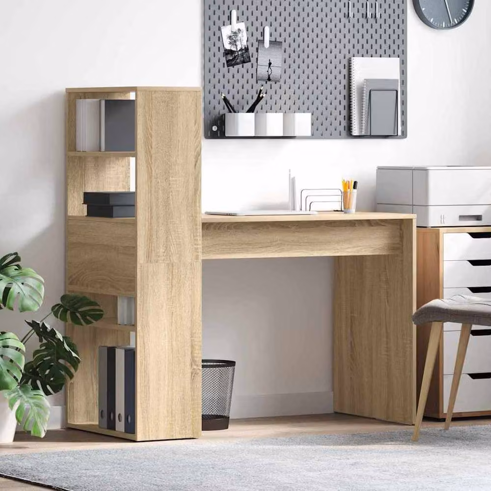 Berkfield Home Modern Writing Desk with Storage in Sonoma Oak and Beige, W/D/H: 113 x 54 x 120 cm – 2