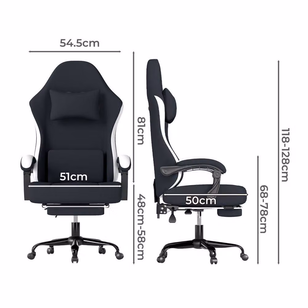 Levede Black Fabric Gaming Recliner Chair with Adjustable Height and 360 Degree Swivel – 4