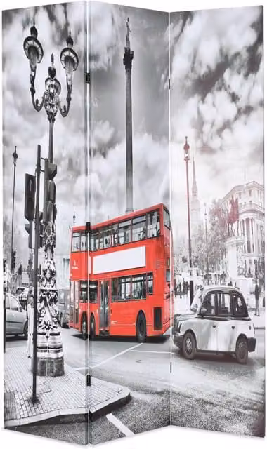 Berkfield Home Folding Room Divider London Bus Black, White and Red W/H: 120 x 170 cm