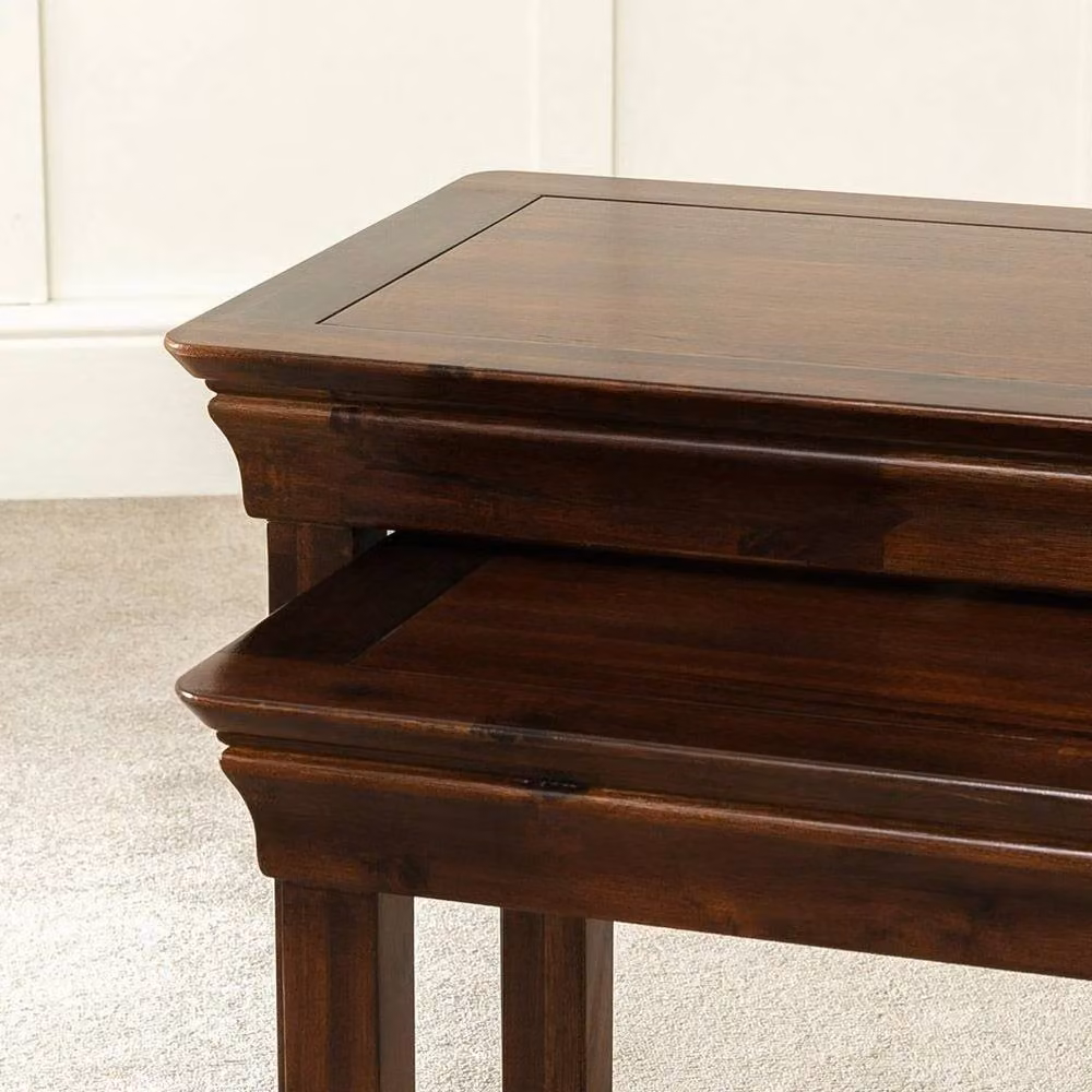 FORGEVIO Modern Nest of 2 Square Wood Tables in Brown – 2
