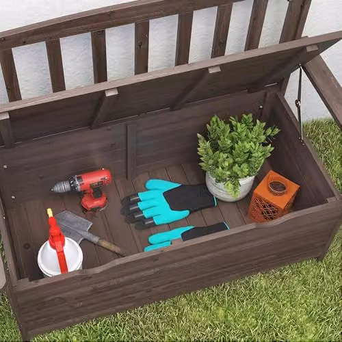 Outsunny 2 Seater Garden Storage Bench in Brown Wood, W/D/H: 112 x 84 x 58 cm – 9