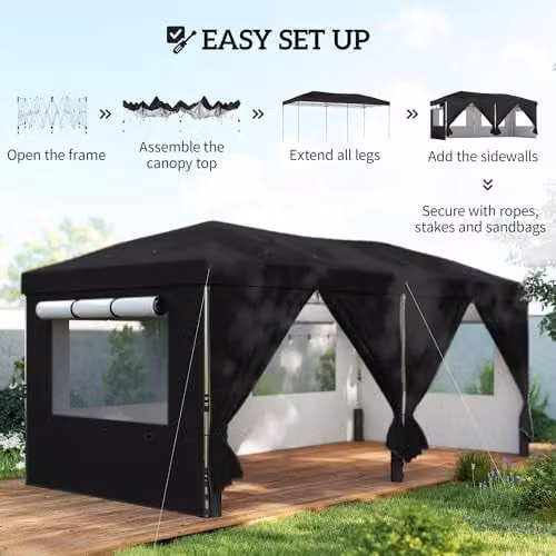 Outsunny Pop Up Gazebo with UPF 50+ Protection, Black, W: 300 cm, D: 300 cm, H: 285 cm – 6