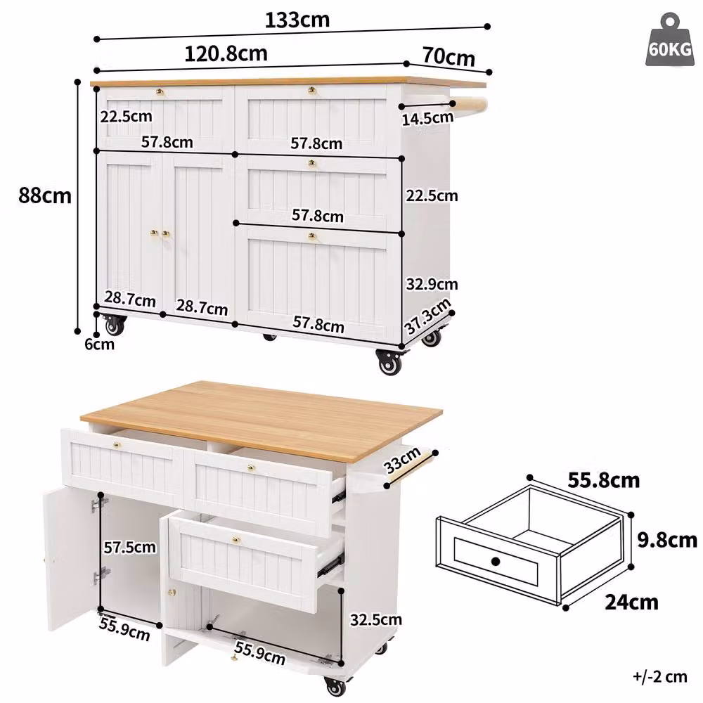 Matteo White Mobile Kitchen Island with Drop Leaf Table, Storage and Casters – 2