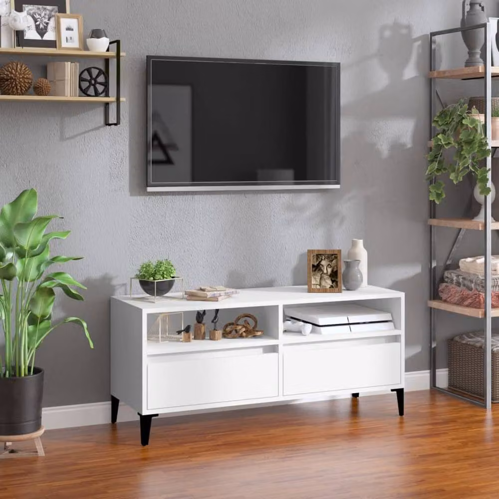 Berkfield Home White TV Cabinet in Engineered Wood W/D/H: 100 x 34.5 x 44.5 cm – 2