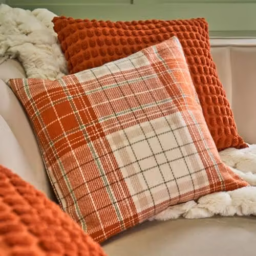 OHS 2 Pack Classic Woven Check Square Cushion Covers, Orange, W/D/H: 45 x 45 x 45 cm – 2
