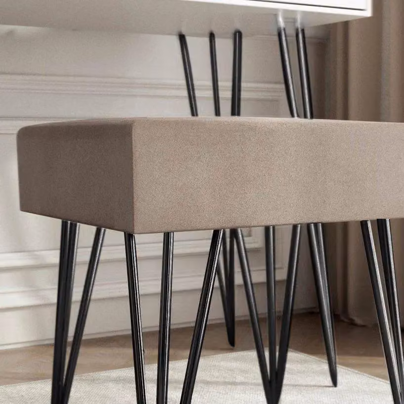 CARME HOME Olivia Velvet Padded Stool in Dove Grey with Black Metal Hairpin Legs – 2