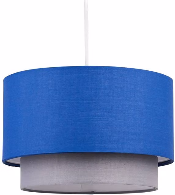 First Choice Lighting Blue and Grey 2 Tier Modern Fabric Cylinder Easy Fit Ceiling Lightshade