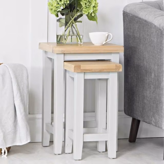 Home Source Easton Nest of 2 Side Lamp Tables in Grey and Oak Wood