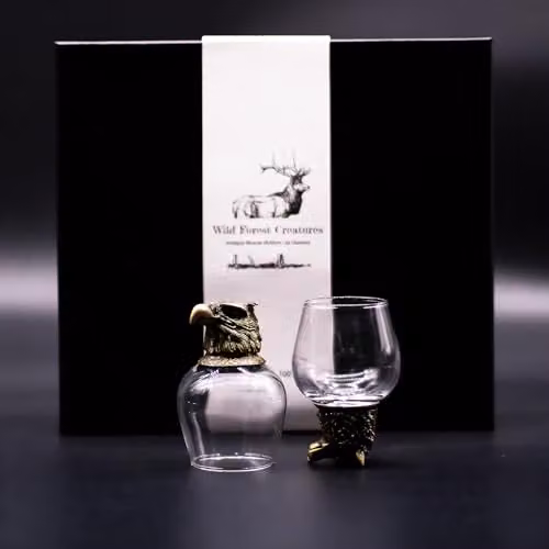 Ancient Wisdom Wild Forest Creatures Glass and Brass Bottom Up Shot Glasses, Set of 6, 100ml, Antique Bronze and Transparent – 2