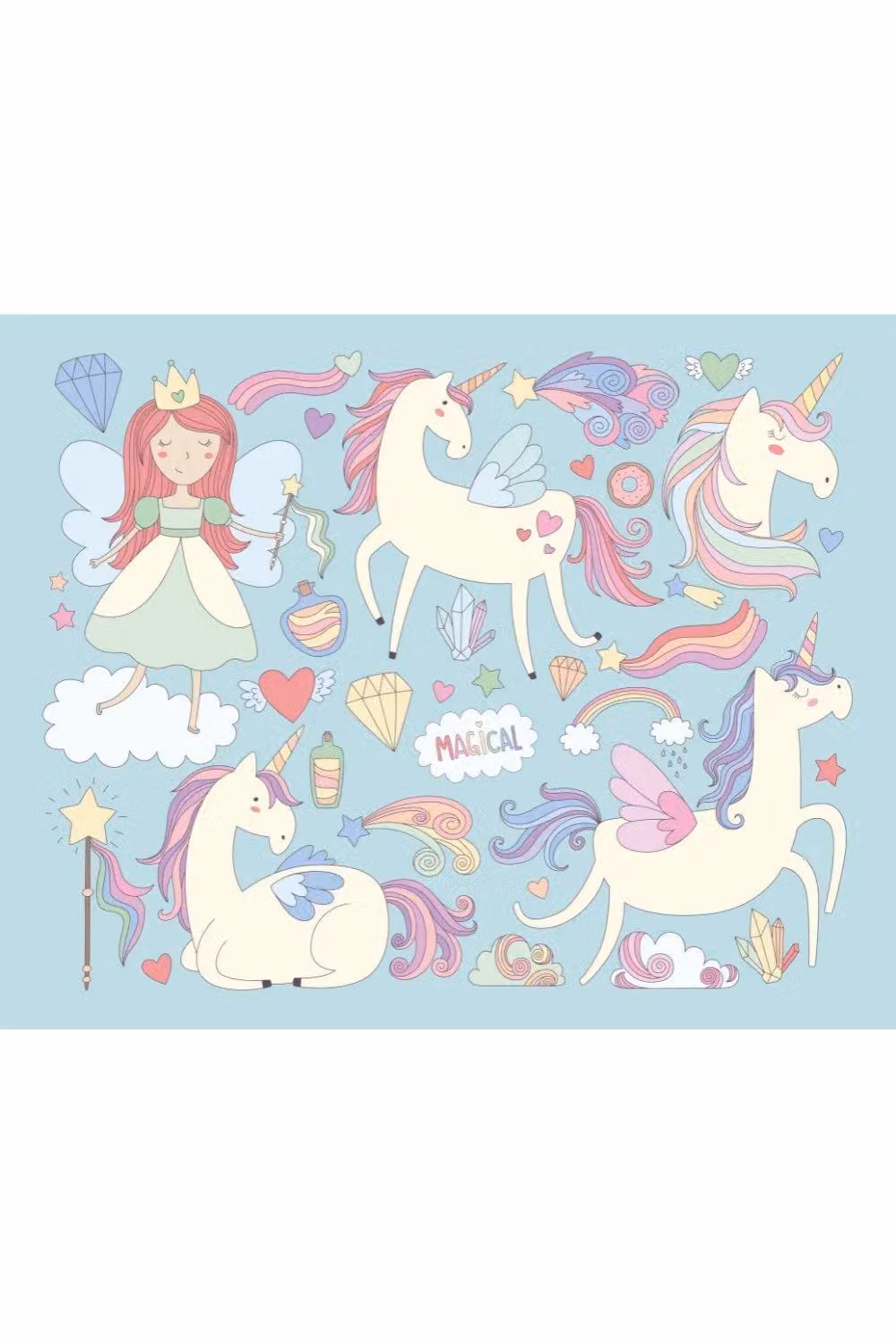 Origin Murals Princess Unicorn Wall Mural in Blue, W: 350 cm x H: 280 cm – 2