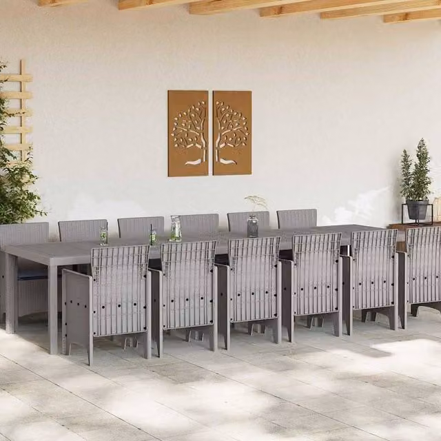Berkfield Home Modern 13 Piece Garden Dining Set with Light Grey Poly Rattan Cushions
