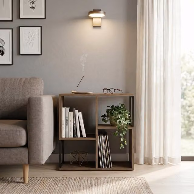 Decortie Bolton Mini Bookcase with 2 Open Shelves and Metal Frame, Dark Oak