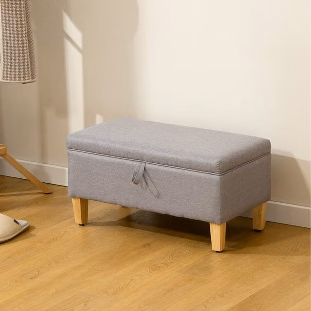 HOMCOM Linen Storage Ottoman and Shoe Bench in Grey