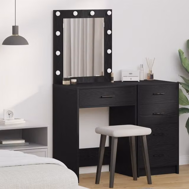 Berkfield Home Hollywood LED Dressing Table in Black Oak, W/D/H: 50 x 41 x 135 cm – 1