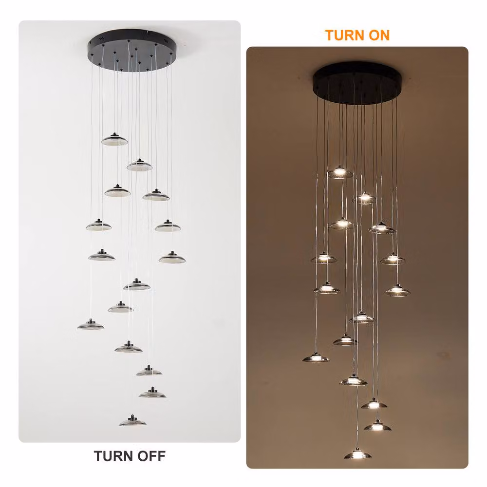 NIVOR 15 Light LED Dimmable Pendant Chandelier in Grey with Height Adjustable Metal and Glass Cone Design – 2