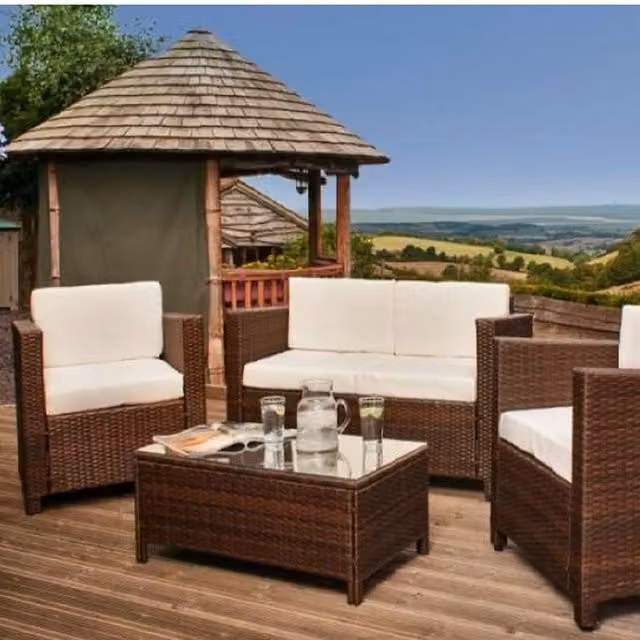 Comfy Living 4 Piece Brown Rattan Garden Furniture Set with 2 Seater Sofa, Chairs and Cover