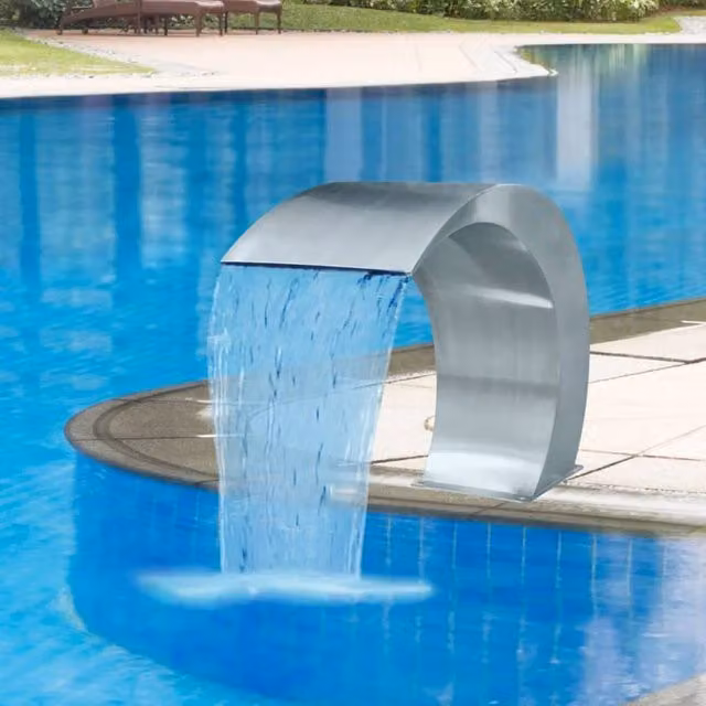 Berkfield Home Garden Stainless Steel Waterfall Pool Fountain in Silver, W/D/H: 45 x 30 x 60 cm