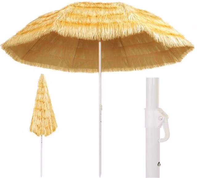 Berkfield Home Hawaii Style Beach Umbrella in Brown and Beige with 300 cm Diameter