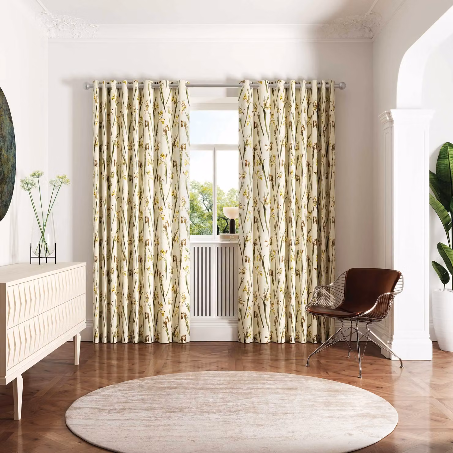 Ted Baker Wild Iris Floral Lined Eyelet Curtains in Multicolour Beige and Silver, W: 167.64 cm, H: 228.6 cm – 2