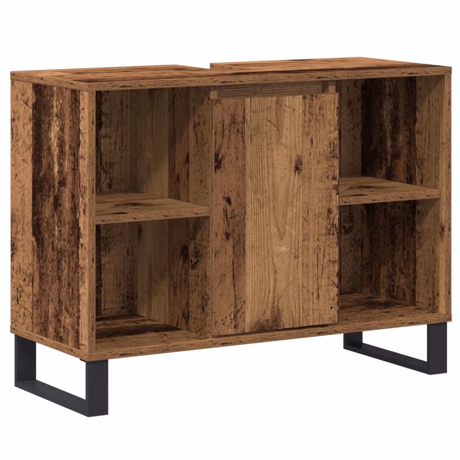 Berkfield Home Rustic Brown Freestanding Bathroom Vanity Unit with Hinged Doors and Open Shelf – 2
