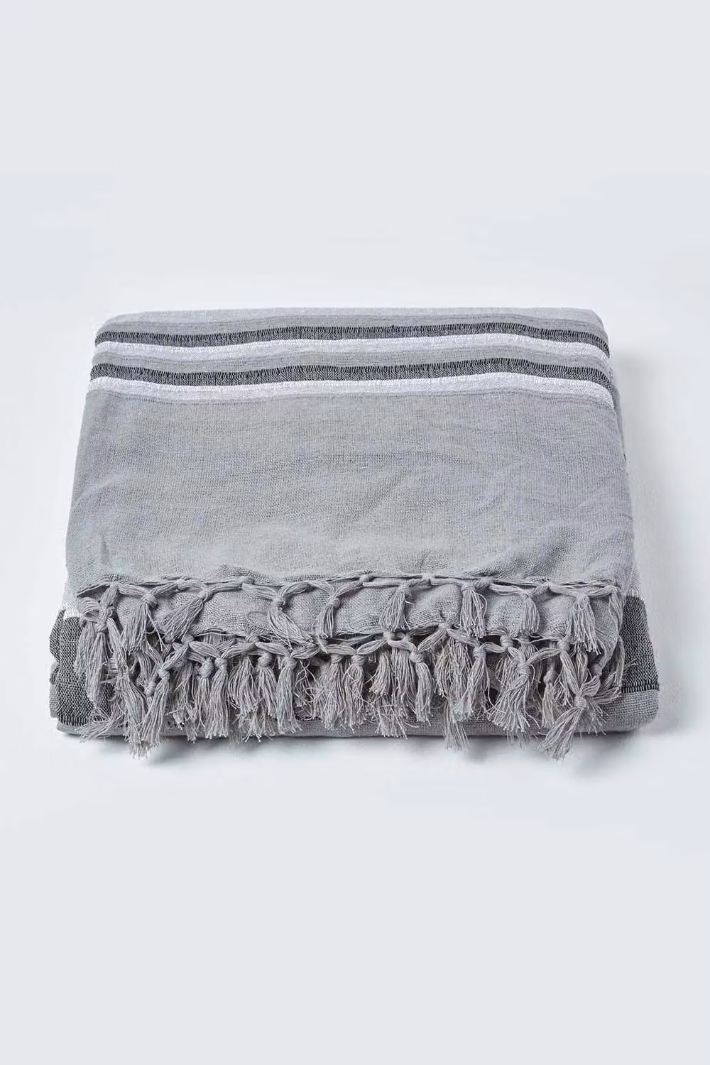 Homescapes Morocco Striped Cotton Woven Throw in Grey, W/D/H: 255 x 360 cm – 2