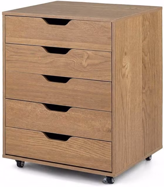 Costway 5 Drawer Rolling Dresser Storage Cabinet with Lockable Wheels in Natural Wood Finish – 1