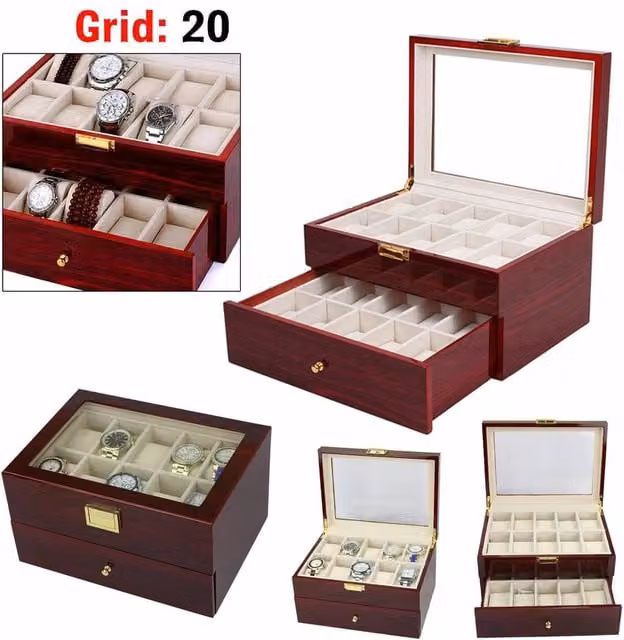 FORGEVIO Red Wood Watch Display Case and Jewelry Storage Box for 20 Watches – 1