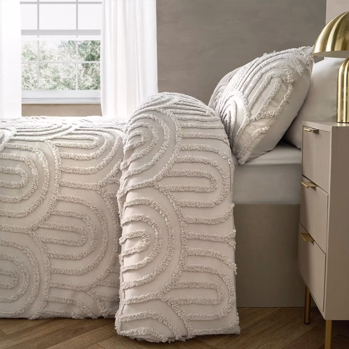 OHS Tufted Arches Bedding Set in Stone with Duvet Cover and Pillowcase, Double Size (Duvet Cover: 200 x 220 cm, Pillowcase: 140 x 200 cm) – 2