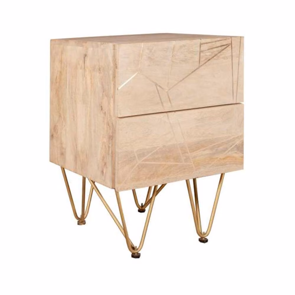 Wyld Haus Bali Light Natural Mango Wood Side Table with Gold Inlay in Brown – 2