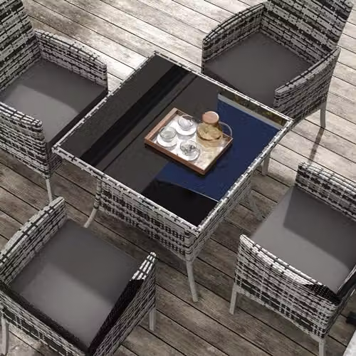 Outsunny 4 Seater Rattan Garden Furniture Set with Tempered Glass Tabletop in Grey – 5