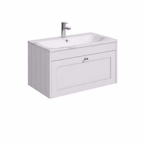 Balterley Wall Hung Single Drawer Vanity Unit with Rectangular Basin in White, W/D/H: 80.0 x 45.3 x 43.1 cm