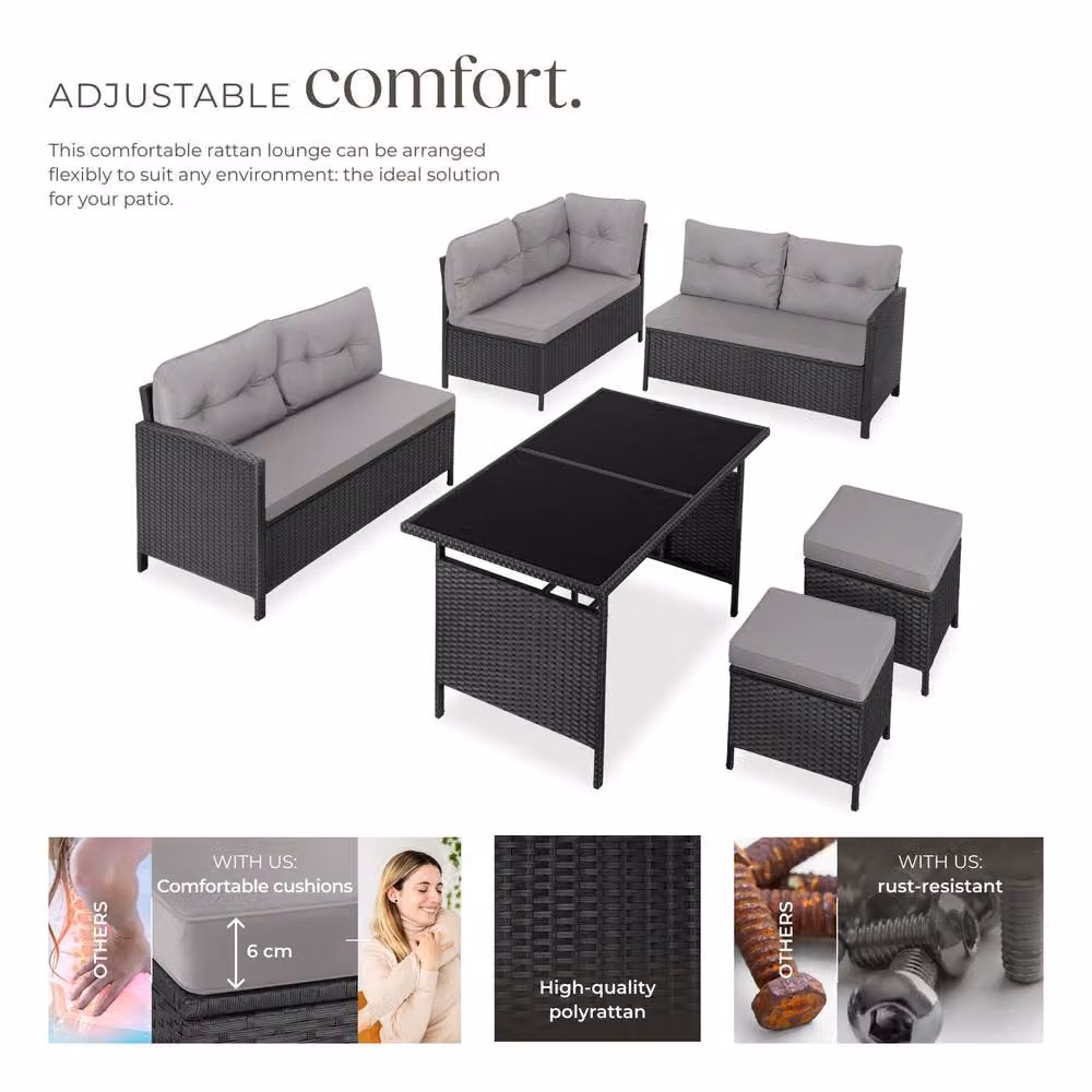 tectake 8 Seater Garden Furniture Set with Cushions, Footstools and Table in Light Grey – 3