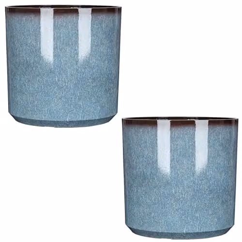 Garden Gear Blue Glazed Cylinder Planters, Set of 2, Diameter: 36 cm