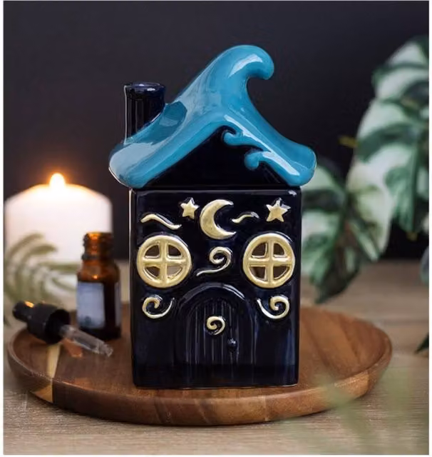KDMD Moonwave Cottage Oil Burner Blue and Gold Ceramic Wax Warmer – 1