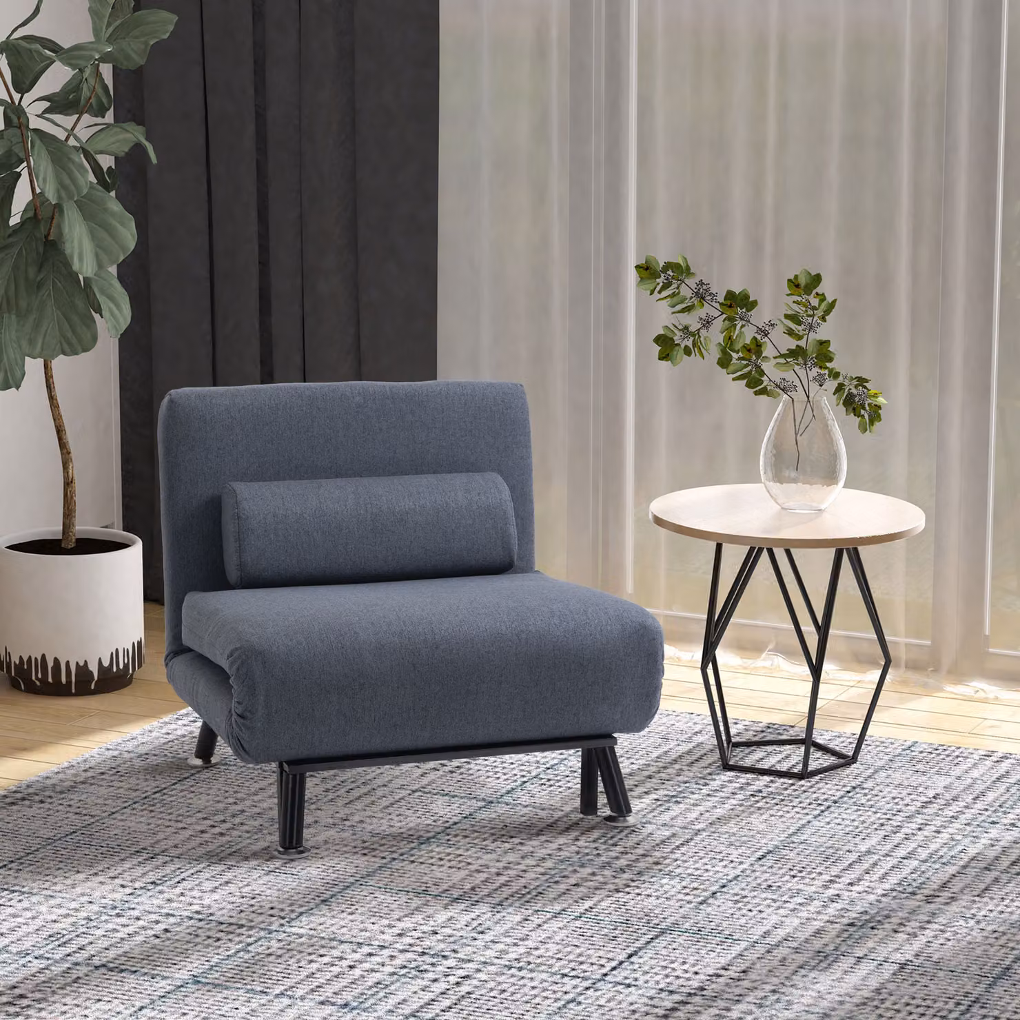 HOMCOM Single Sofa Bed Sleeper Chair in Dark Grey, Foldable Microfibre Fabric Guest Bed with Armrests and Click-Clack Function – 2