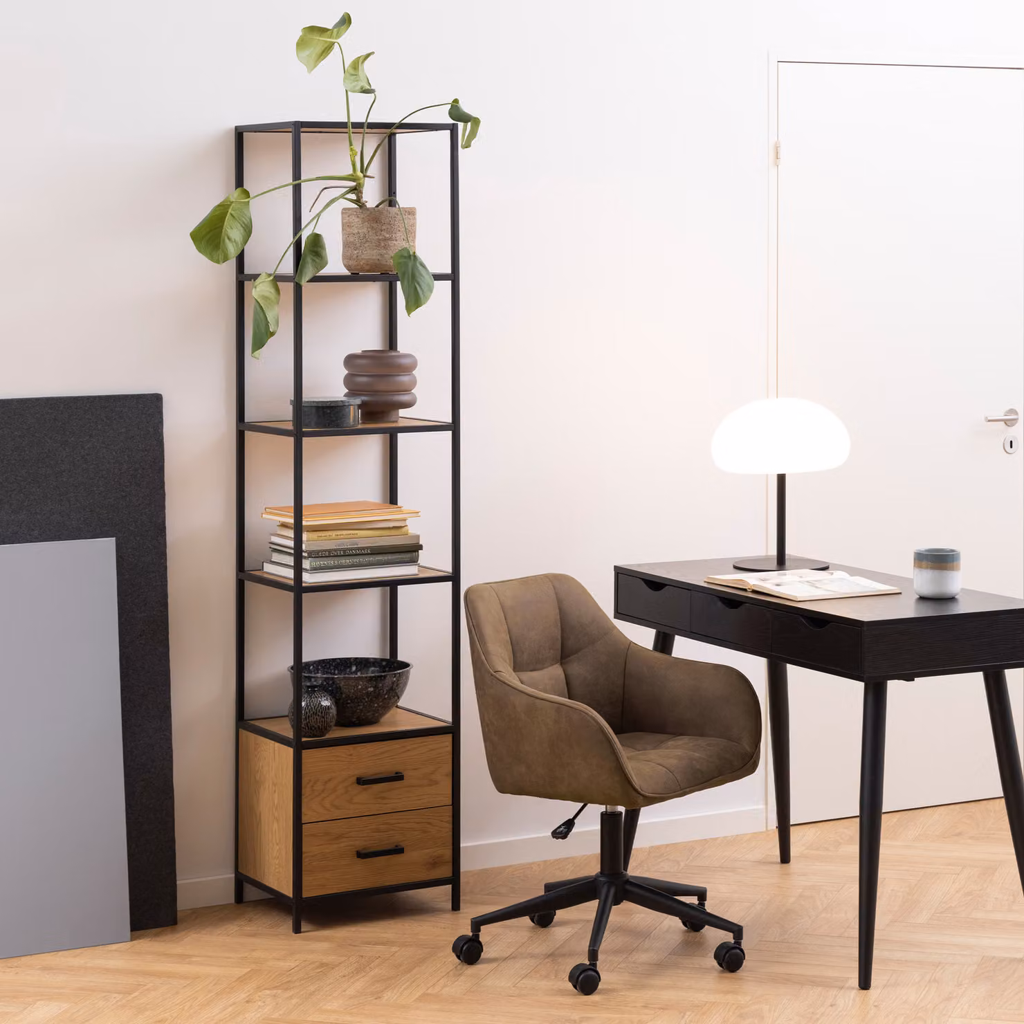 Furniture To Go Seaford Bookcase with 2 Drawers and 3 Shelves in Black and Oak – 2