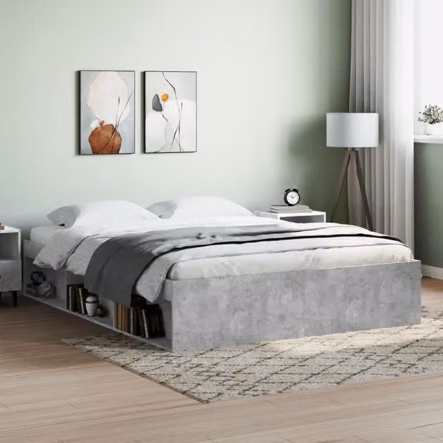Berkfield Home Modern Bed Frame in Grey with Side Compartments, W: 150 cm, L: 200 cm