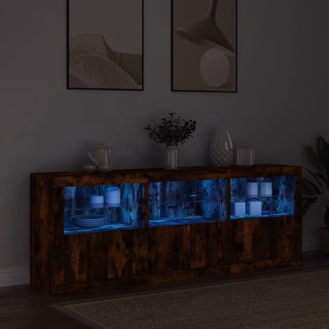 Berkfield Home Smoked Oak Sideboard with Integrated LED Lights in Brown, W: 181.5 cm, D: 37 cm, H: 67 cm