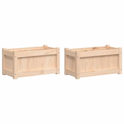vidaXL Set of 2 Brown Solid Wood Pine Garden Planter Tubs – 1