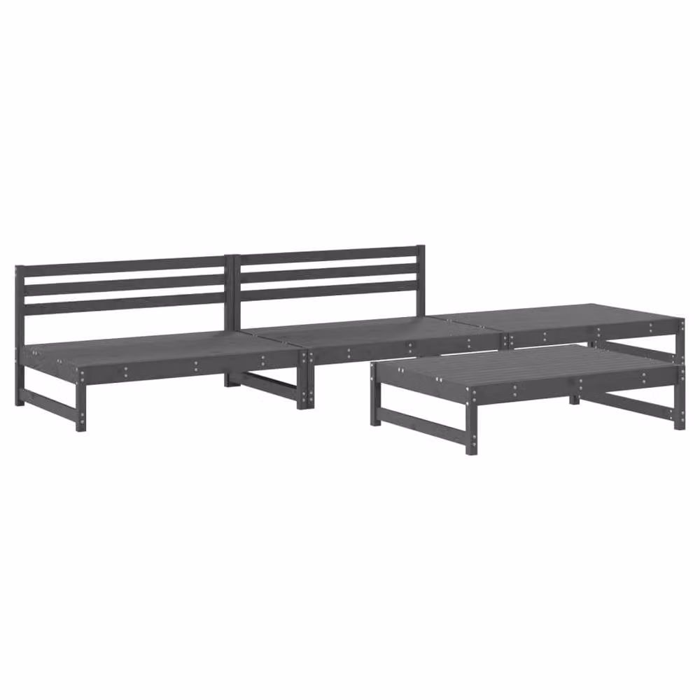 Berkfield Home Beautiful 4 Piece Grey Solid Pine Garden Lounge Set with 2 Seater Sofa, Coffee Table and Ottoman