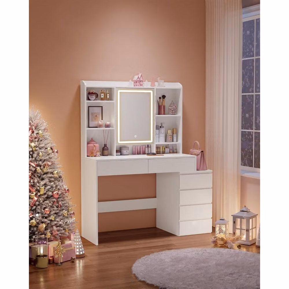 The Bazaarist Modern Hollywood LED Vanity Dressing Table in White, W/D/H: 117.5 x 145 x 60 cm – 3