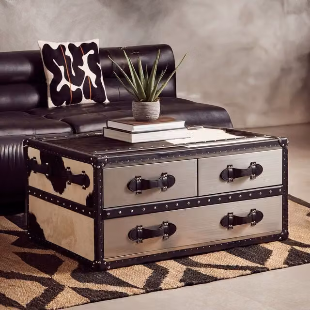 Orsina Black and White Genuine Cowhide Rectangular Coffee Table – 2