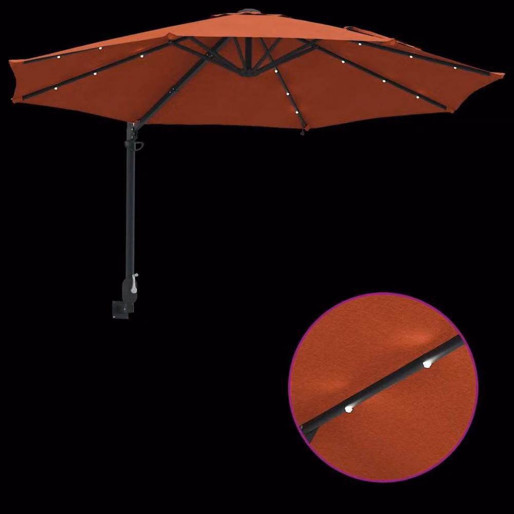 Berkfield Home Wall-mounted Garden Parasol with LEDs in Orange, Height: 248 cm – 5